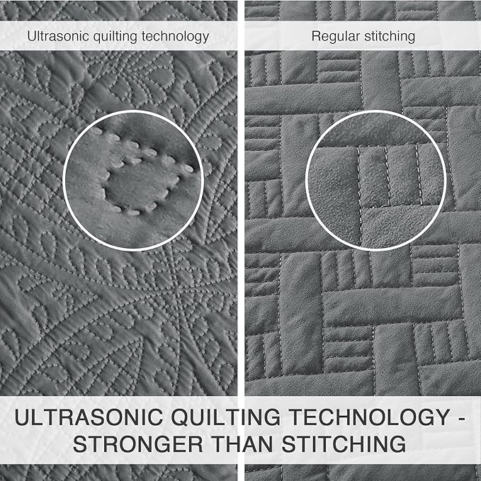 Love's cabin Quilts for Full Bed Dark Grey Bedspreads Bedding Set - Lightweight Bedspread Comforter - Coin Pattern Bedding Coverlet for All Season - 3 Pieces (1 Quilt, 2 Pillow Shams)