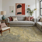 Area Rugs 8x10 for Living Room Bedroom, Modern Abstract Honeycomb Geometric Design, Machine Washable Rug, Large Soft Low Pile Floor Cover with Non Slip Backing for Dining Room, Brown/Tan