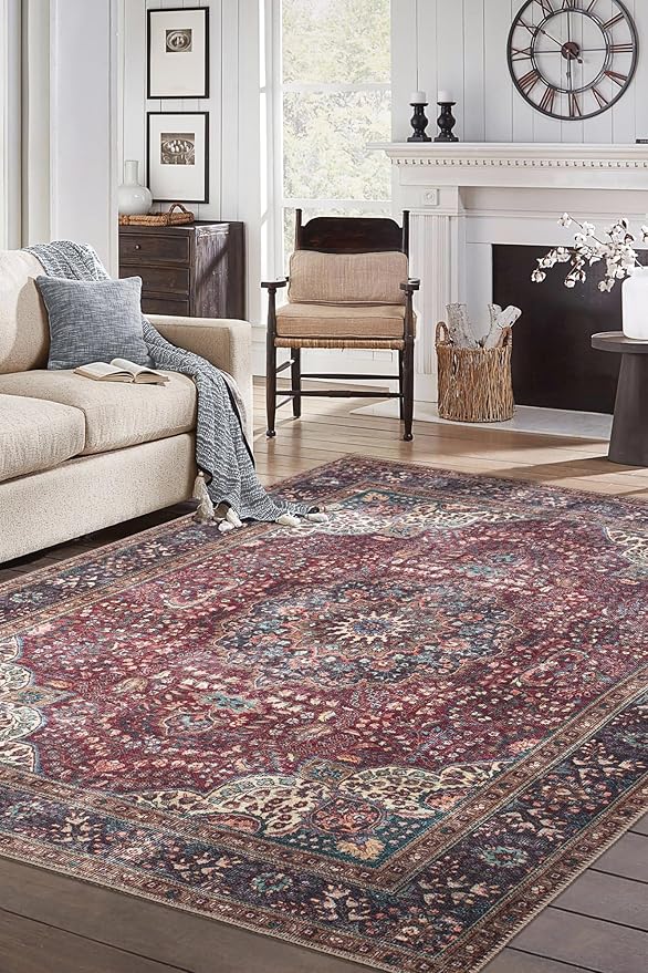 Keen Home Design 6x9 Rug - Machine Washable Area Rug with Non-Slip Backing, Ideal for Living Room, Dining Room, Bedroom - Vintage, Easy Clean, Durable, Low Pile Rug - (6' x 9')