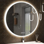 S·BAGNO 40'' Round Bathroom Mirror with Lights, LED Bathroom Vanity Wall Mirror with Anti-Fog, Stepless Dimmable, 3 Colors, Tempered Glass Lighted Vanity Smart Mirror for Bathroom(No Bluetooth)