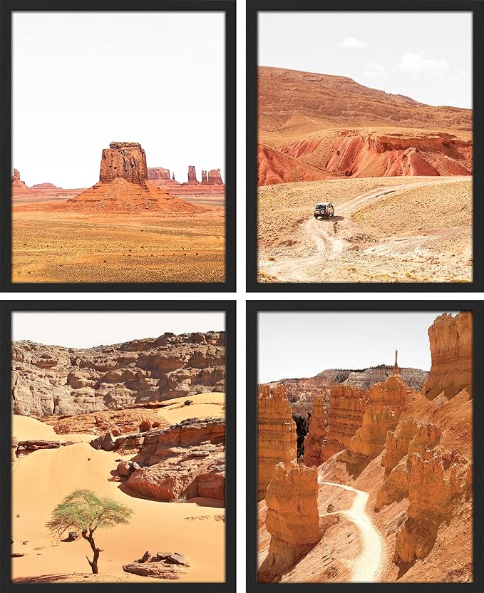 SIGNWIN Framed Arizona Texas Mountain Valley Wall Art, Set of 4 Landscape Wall Decor Prints, Nature Wilderness Wall Décor for Living Room, Bedroom - 11"x14"x 4 Black