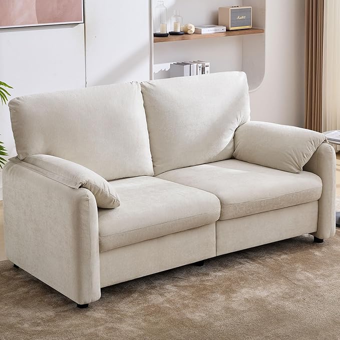 Modern Loveseat Sofa Couch for Living Room,Chenille Recliner, Spring Cushions, Solid Wood Frame,with Down Filled&Deep Seat,for Bedroom, Apartment, Office（(70.26inch Beige)