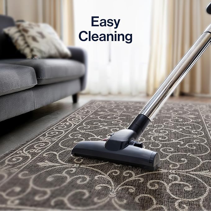 JONATHAN Y Vintage Filigree Indoor Outdoor Area Rug 8X10 Black/Gray, Charleston Textured Weave for Backyard, Patio, Porch, Easy-Cleaning, High Traffic, Pet-Friendly, Non-Shedding (SMB106G-8)