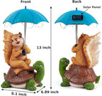 Malister Solar Garden Statue Outdoor Decor - Squirrel Siting on Turtle Statue with String Lights Umbrella for Patio, Garden Decor Garden Art Outdoor Lawn Decor Yard Art, Housewarming Garden Gifts