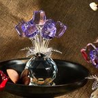 Crystal Purple Rose Figurines Crystal Rose Flowers Gifts for Women Glass Flower Ornament for Christmas