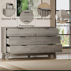 53" Long Dresser for Bedroom, 6-Drawer Dresser with Fluted Fronts, Wide Wood Chest of Drawers, Smooth Metal Slides, Stable Base, Modern Clothes Storage Cabinet for Living Room, Hallway