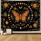 Lunerfex Moon Phase Butterfly Floral Wall Tapestry, Celestial Botanical Tapestries for Room Decor, Mystical Tapestry 60x44 Inch