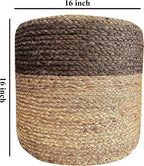 Jute Pouf Ottoman | Footrest Pouf | Hand Braided - Round Boho Pouffe - for Living Room, Bedroom, Nursery (16"x16"x16") Grey