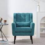 Accent Chair, Comfy Upholstered Living Room Chairs with High Tufted Backrest and Pillow, Wingback Reading Chair with Solid Wood Legs for Bedroom/Office, Chenille Fabric, Teal