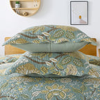 Travan 3-Piece Quilt Set Quilted Bedspread Cotton Coverlet Set Floral Printed Oversized Quilted Bedding Set with Shams for All Season, Green Vine, Queen Size