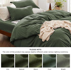 Bedsure Duvet Cover Full Size with Fitted Sheet - 4 Pieces Prewashed Cotton-Like Extra Soft Bedding Set, Includes 1 Duvet Cover 80x90 Inches, 2 Pillow Shams, 1 Fitted Sheet, Olive Green