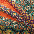 Travan Boho Stripe Quilt Sets Floral Printed Reversible Soft Bohemian Bedding Set with Shams for All Season, Orange Red Stripe, King Size