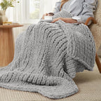 Amélie Home Chunky Knit Throw Blanket for Couch, Soft Chenille Crochet Blanket for Children, 40"x50", Light Grey