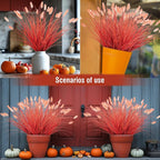 Fake Grass Fall Flowers Artificial Shrubs Artificial Grass Wheatgrass Cattails Fake Grass Decorations Artificial Plants Ornamental Grass Outdoor Grass Green Leafy Decorations (12PCS)Orange