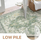 GENIMO 7'6''x9'6'' Area Rugs for Living Room, Machine Washable Non Slip Vintage Rugs, Low Pile Lightweight Chenille Print Rug for Bedroom, Dining Room, Home Office, Green