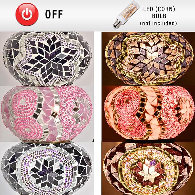 Mozaist Turkish Mosaic Lamp with Bulb – 3 Mosaic Sphere Table Light, Purple Basil