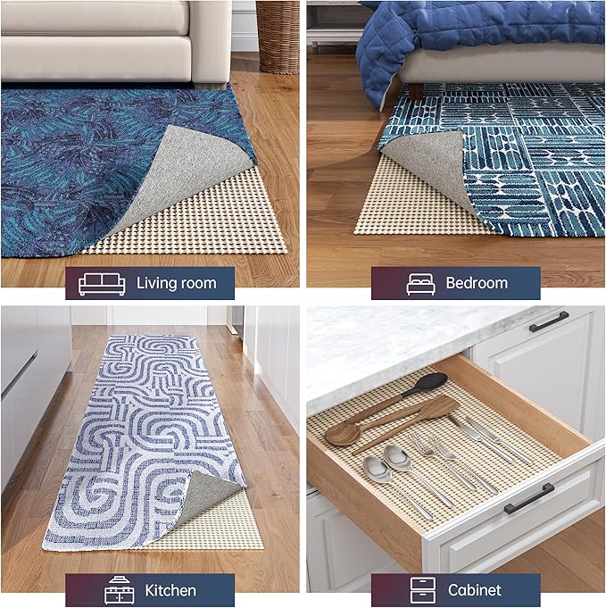 Non-Slip Rug Pad Gripper 5x8 Feet, Anti Skid Mat for Under Area Rugs, Keeps Rugs in Position and Safe, Thick Cushioned Carpet Pad for Hardwood Floors Protection