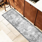 2'6'' x 8' Washable Area Rug - Low Pile Soft Vintage Indoor Rug for Living, Dining or Bedroom - Lightweight Carpet with Non-Slip Backing - Foldable for Easy Placement, Grey