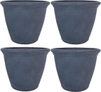 Sunnydaze 20-Inch Anjelica Large Plastic Pot for Plants - Outdoor Polyresin Round Planter with Drillable Drainage Holes - Slate - 4pk