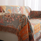 Boho Throw Blanket for Couch Sofa Bed, 100% Cotton Woven Quilt with Tassel 60”x80”, Super Soft Muslin Blanket with Floral Printed, Decorative Reversible Bed Blanket/Cover for All Seasons