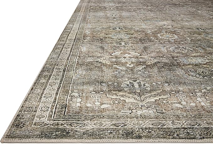 Loloi Layla Collection LAY-13 Antique/Moss 5'-0" x 7'-6" .13" Thick Area Rug, Soft, Durable, Vintage Inspired, Distressed, Low Pile, Non-Shedding, Easy Clean, Printed, Living Room Rug