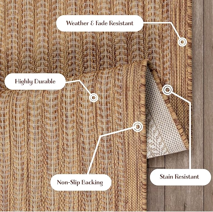 Adiva Rugs Outdoor Indoor Area Rug, Weather Resistant, Easy to Clean, Stain Resistant Floor Mat for Dining Room, Backyard, Deck, Patio (Wooden, 2'6" x 7')