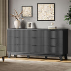 Fluted Dresser with 9 Drawers, 63" Wide Modern Chest of Drawers with Metal Handle, Wooden Dresser TV Stand, Wood Closet Clothes Storage Organizer for Bedroom, Living Room, Hallway, Solid Black