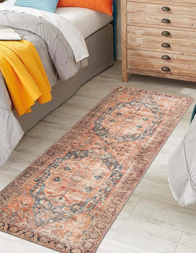 Keen Home Design 2x12 Rug - Machine Washable Runner Rug with Non-Slip Backing, Ideal for Hallway, Entryway, Kitchen, Laundry Room - Vintage, Easy Clean, Durable, Low Pile - (2'6" x 12')