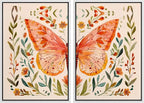 SIGNFORD Framed Canvas Print Wall Art Set Whimsical Butterfly and Florals Colorful Nature Illustration Modern Art Decorative Nordic Nature for Living Room, Bedroom, Office - 16"x24"x2 White