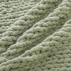WESHIONGOO Chunky Knit Blanket Throw 40"×40" Knit Throw Blanket for Couch Bed Throw Blanket with Jumbo Chenille Yarn Thick 100% Handmade (Sage Green)
