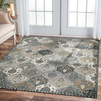 Lahome Moroccan Washable Area Rug 6x9, Ultra-Thin Large Living Room Rugs for Bedroom, Oriental Trellis Distressed Non Shedding Throw Carpet for Dining Room Office, Grey