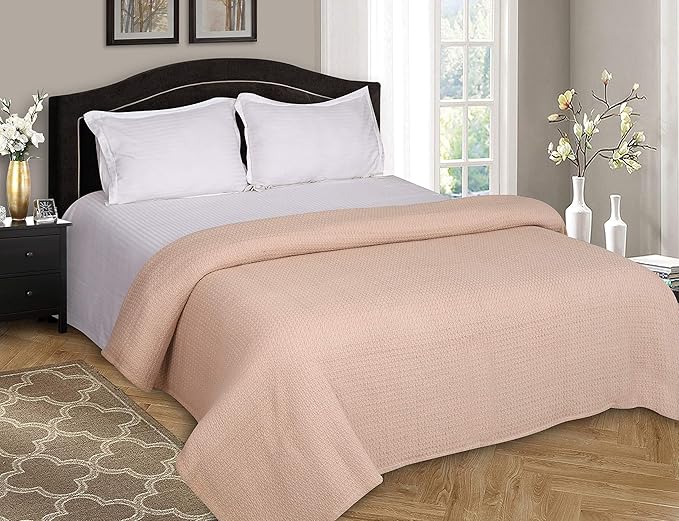 Elvana Home 100% Cotton Bed Blanket, Breathable Bed Blanket Twin Size, Cotton Thermal Blankets Twin, Perfect for Layering Any Bed for All Season, Beige