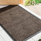 Mibao Front Door Mat Outside Entrance, Durable Outdoor Indoor Mat, Low Profile Heavy Duty Doormat, Non-Slip, Traps Dirt and Moisture, Easy Clean Patio Porch Entryway Mat, 17" x 29.5", Brown