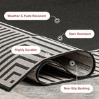 nuLOOM 5' x 8' Outdoor Area Rug, Casual Design With Striped Border, Stain Resistant, Highly Durable, For Patio, Balcony, Bedroom, Living Room, Dining Room, Bathroom, Black