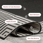 nuLOOM 4' x 6' Outdoor Area Rug, Casual Design With Striped Border, Stain Resistant, Highly Durable, For Patio, Balcony, Bedroom, Living Room, Dining Room, Bathroom, Black