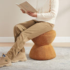 VANOMi Multi-Functional Boucle Ottoman, Vanity Stool Chair, Sturdy Wooden Footstool, Suitable for Living Room, Bedroom, and Entryway, Without Installation, Curry