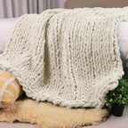 Carriediosa Chunky Knit Throw Blanket 50" X 60", 100% Hand Made Large Chenille Loop Yarn Soft Fluffy Throws for Couch Sofa Bed, Big Crochet Cozy Heavy Thick Cable Woven Blanket, Light Beige