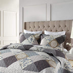 Travan 3-Piece Queen Quilt Set Quilted Bedspread Oversized Microfiber Lightweight Coverlet Set with Shams Reversible Printed Coverlet Bedding Set for All Season, Slate Blue, Queen Size