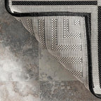 nuLOOM 9'6" x 12' Outdoor Area Rug, Casual Design With Striped Border, Stain Resistant, Highly Durable, For Patio, Balcony, Bedroom, Living Room, Dining Room, Bathroom, Black