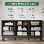 Fluted Dresser with 9 Drawers, 63" Wide Modern Chest of Drawers with Metal Handle, Wooden Dresser TV Stand, Wood Closet Clothes Storage Organizer for Bedroom, Living Room, Hallway, Solid Black