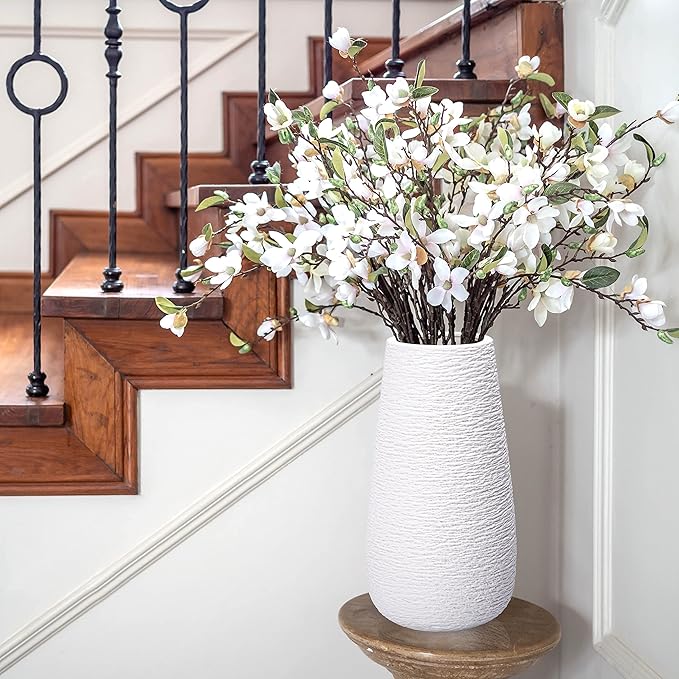 D'vine Dev 12 Inch Textured White Elegant Oval Ceramic Vase for Flowers, Home Décor Vase with Design Box, VS-LD-C-1