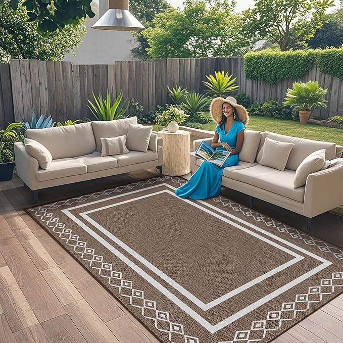 Outdoor Patio Rug, Outside Rectangular Carpet, Moroccan Geometric Rugs, Washable Large Indoor Outdoor Rug Mats for RV, Picnic, Backyard, Deck, Balcony, Porch, Beach 5'x8'