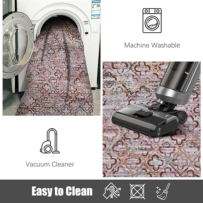 RUGSURE Washable Area Rugs, 8' x 10' - 1/6 Thick - Stain & Water Resistant Non-Slip - Perfect Resistant Rug for Living Room, Bedroom, Nursery, Pet & Child Friendly, Vibrant Colors Rugs, Purple