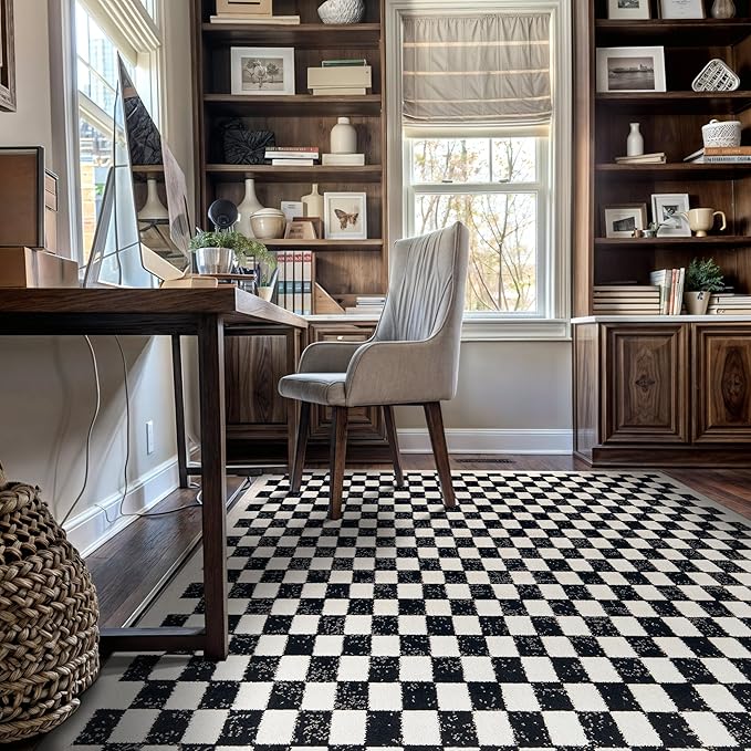 Rugshop Black and White Checkered Area Rug – High-Contrast Grid Pattern Carpet for Living Room, Bedroom, or Dorm – Trendy Contemporary Soft Floor Décor 4' x 6' Black