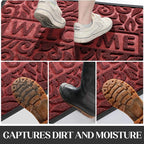 Yimobra Welcome Mat Outdoor Indoor, 29.5x17 Waterproof Door Mat Outside Entrance, All-Weather Non Slip Doormat, Low-Profile Front Door Mat, Porch and Patio Entryway Mat, Wine Red