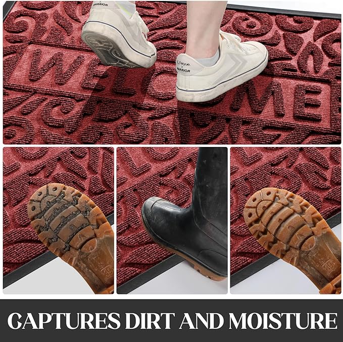 Yimobra Door Mat Indoor Outdoor Entrance, Non Slip Welcome Front Doormats, Heavy Duty Rubber Backing, Stain and Fade Resistant, Low Profile, Easy Clean Patio Garage Floor Mats, 47 x 32, Wine Red
