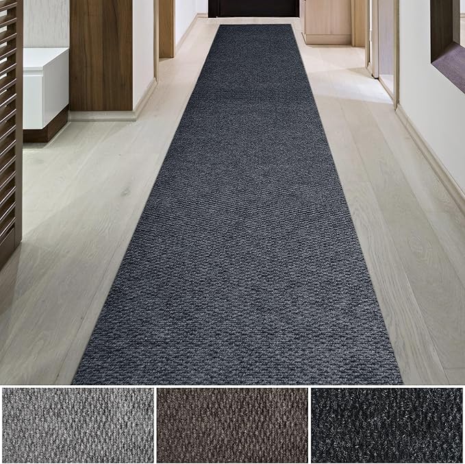 iCustomRug Hallway Runner Rug – 3x10ft Charcoal, Indoor/Outdoor, Non-Slip Rubber Backing, Low-Profile All-Weather Carpet, Non-Shedding & Easy Care, Entryway Mat Ideal for High Traffic Areas