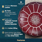 Marrakesh Gallery Genuine Leather Round Pouf Unstuffed - Moroccan Ottoman Footstool, Footrest Cover - Boho Decor - Bohemian Living Room, Bedroom, Kids Room, Gift & Wedding