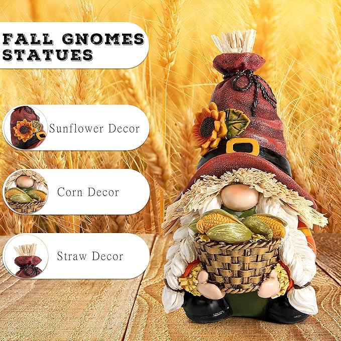 Leekung Fall Gnomes Statues for Thanksgiving Decorations,Harvest Gnomes Figurines for Fall Decor,Fall Gnome Decorations for Home Shelf Tiered Tray Decor,Autumn&Thanksgiving Theme Decorative