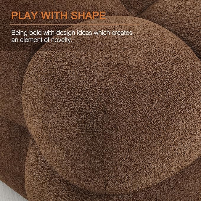 Zesthouse Square Pouf Ottoman Footstool, Modern Ottoman Coffee Table for Living Room, Poofy Boucle Stool Foot Rest, Upholstered Tufted Stool for Couch, Cube Makeup Vanity Chair Backless, Brown Reddish